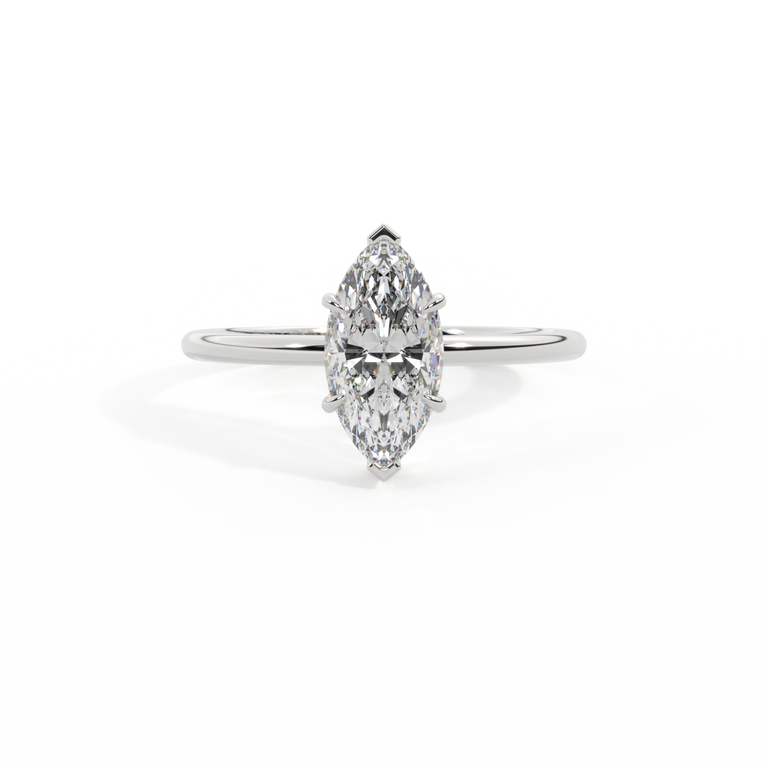 Naturally Mined Diamond Solitaire Marquise Cut Platinum Ring