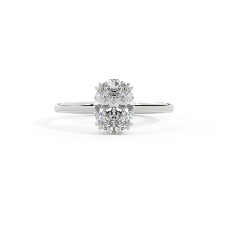 Treasure Box Lab Grown Diamond Solitaire Oval Cut Pavé Band Platinum 1ct