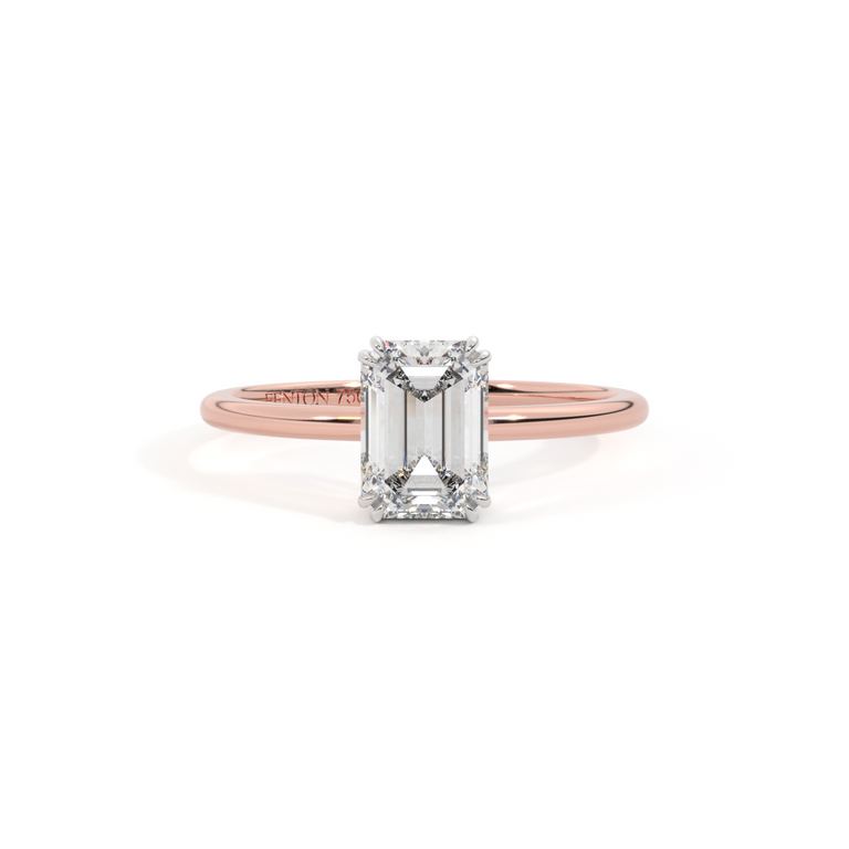 Naturally Mined Diamond Solitaire Emerald Cut 18k Rose Gold Ring