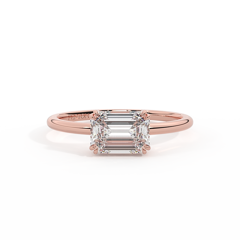 Lab Grown Diamond Solitaire Emerald Cut 18k Rose Gold Ring