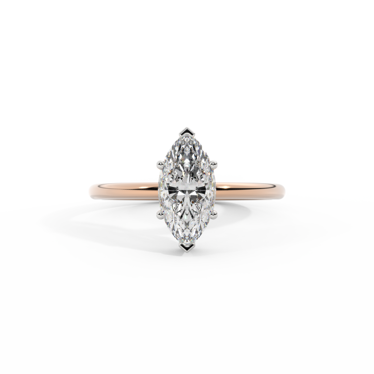 Naturally Mined Diamond Solitaire Marquise Cut 18k Rose Gold Ring