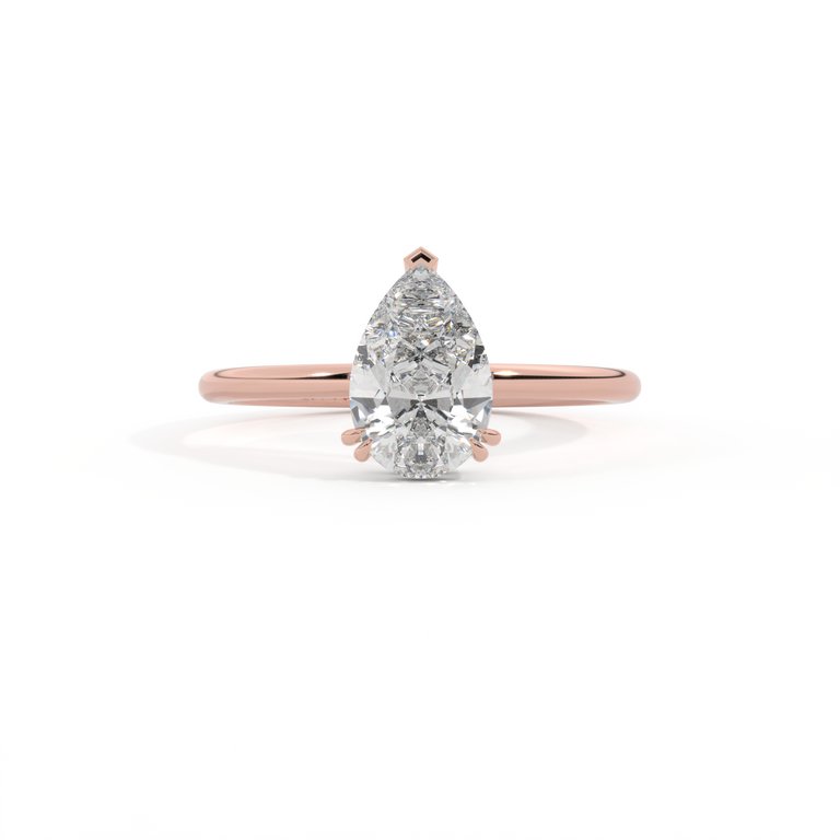 Naturally Mined Diamond Solitaire Pear Cut 18k Rose Gold Ring