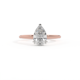Lab Grown Solar Diamond Solitaire Pear Cut 18k Rose Gold Ring
