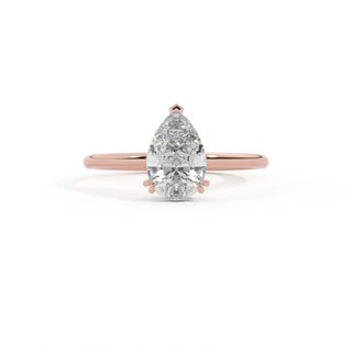 Lab Grown Solar Diamond Solitaire Pear Cut 18k Rose Gold Ring