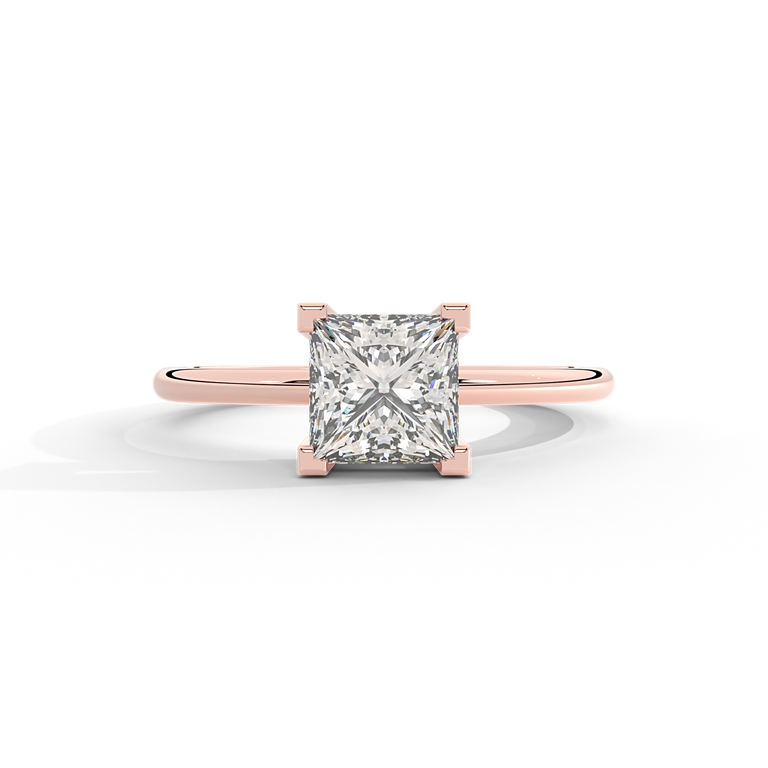 Lab Grown Diamond Solitaire Princess Cut 18k Rose Gold Ring