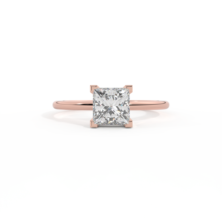 Naturally Mined Diamond Solitaire Princess Cut 18k Rose Gold Ring