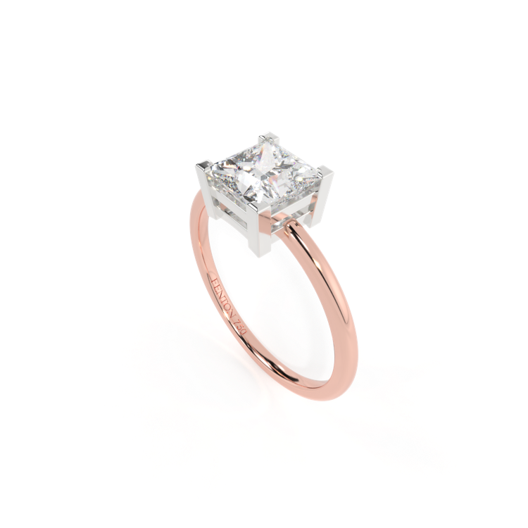 Lab Grown Diamond Solitaire Princess Cut 18k Rose Gold Ring