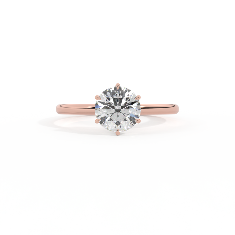 Naturally Mined Diamond Solitaire Round Cut 18k Rose Gold Ring
