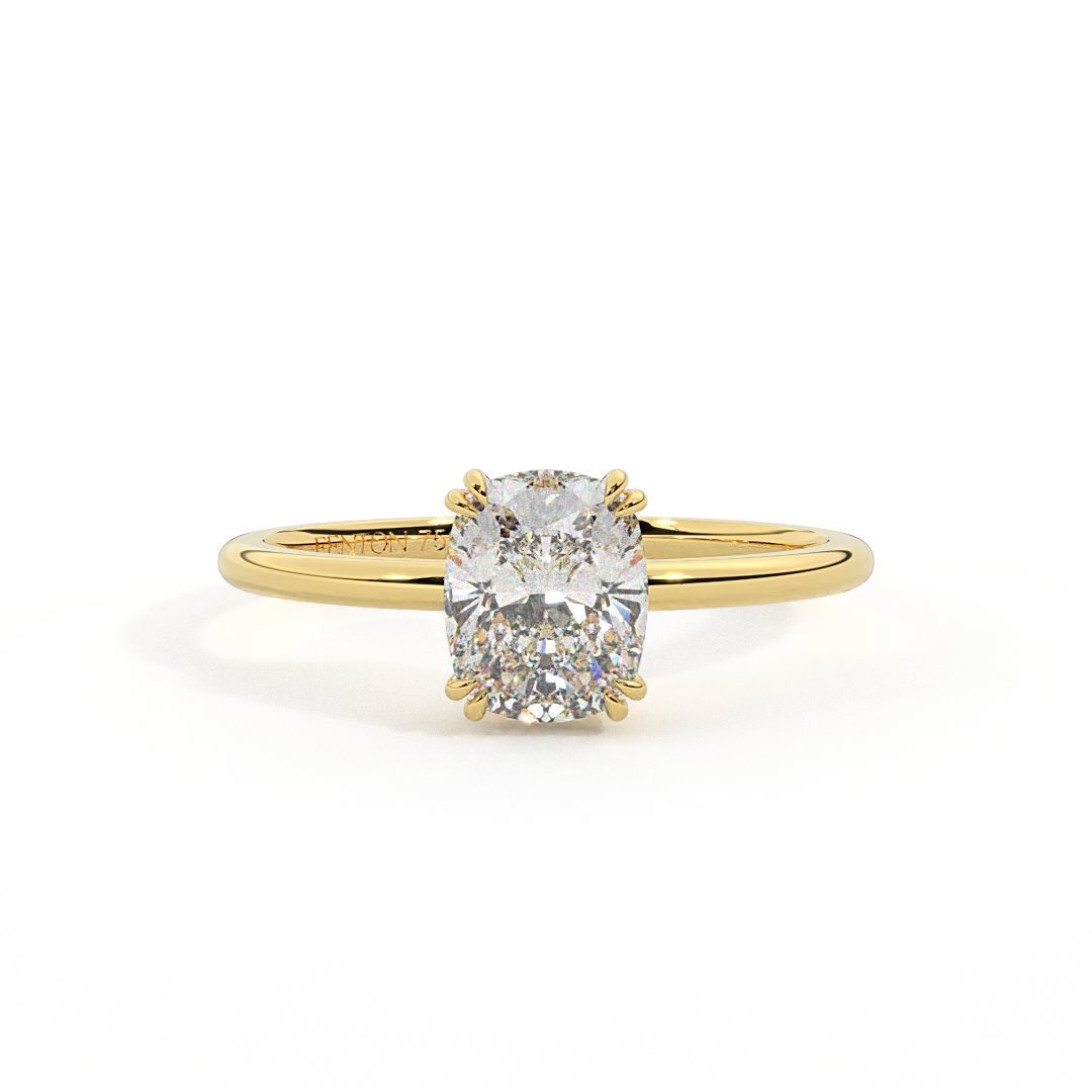 Lab Grown Diamond Solitaire Elongated Cushion Cut 18k Yellow Gold Ring