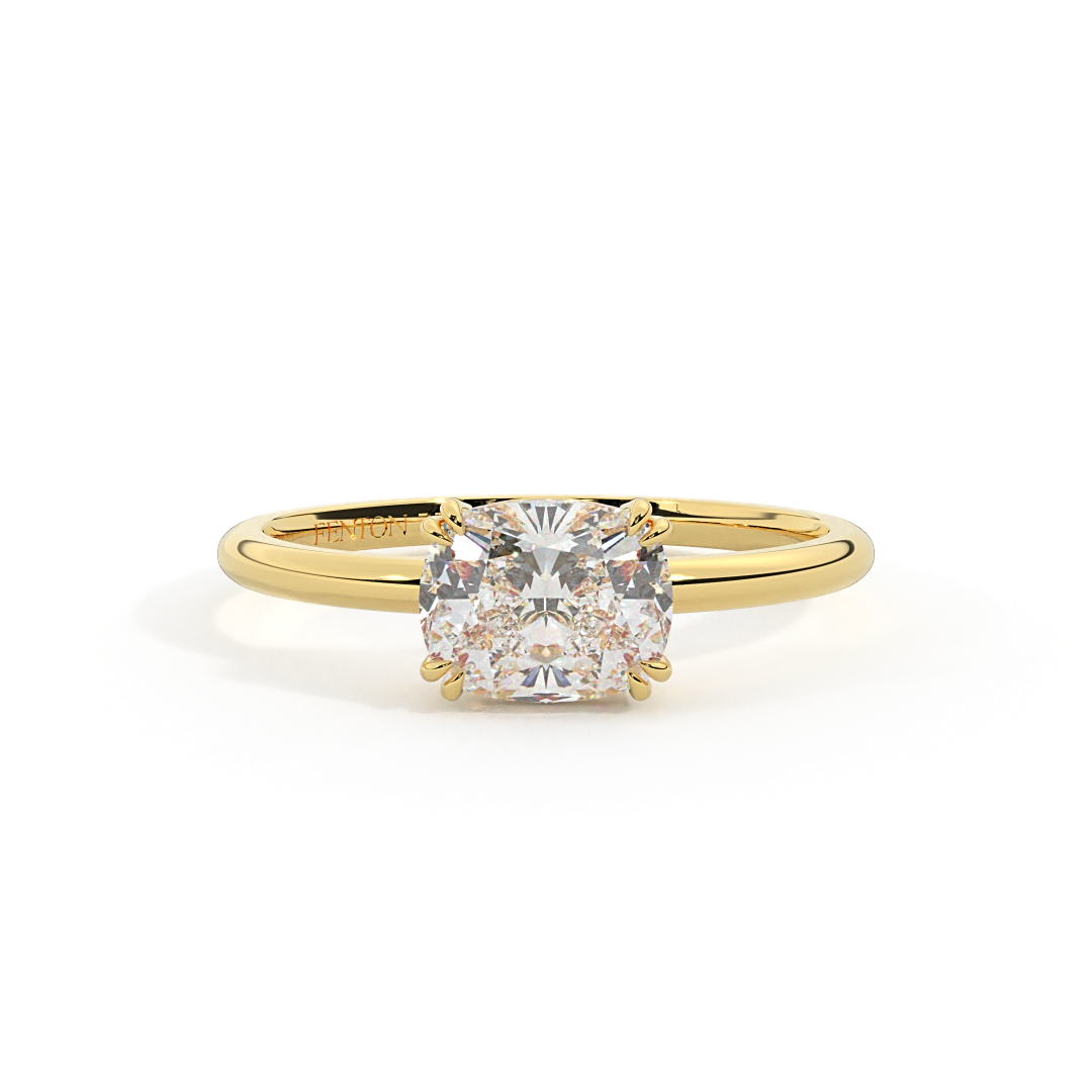 Lab Grown Diamond Solitaire Elongated Cushion Cut 18k Yellow Gold Ring