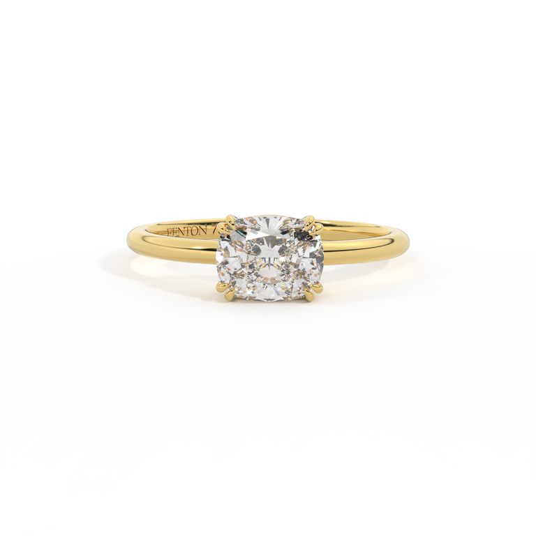 Naturally Mined Diamond Solitaire Elongated Cushion Cut 18k Yellow Gold Ring