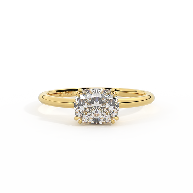 Lab Grown Diamond Solitaire Elongated Cushion Cut 18k Yellow Gold Ring