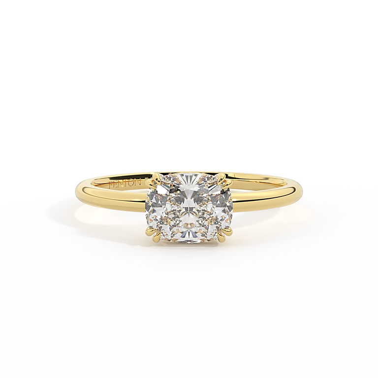 Lab Grown Diamond Solitaire Elongated Cushion Cut 18k Yellow Gold Ring