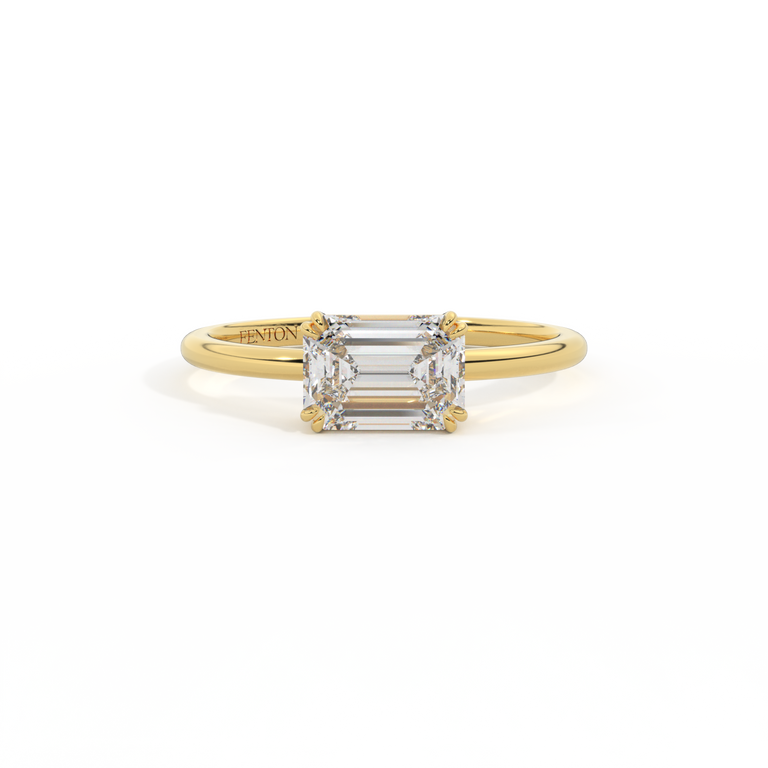 Naturally Mined Diamond Solitaire Emerald Cut 18k Yellow Gold Ring