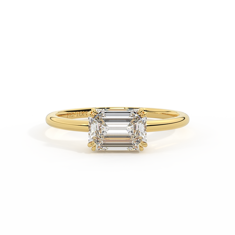 Lab Grown Diamond Solitaire Emerald Cut 18k Yellow Gold Ring