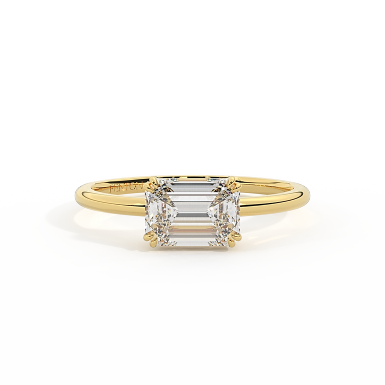 Lab Grown Diamond Solitaire Emerald Cut 18k Yellow Gold Ring
