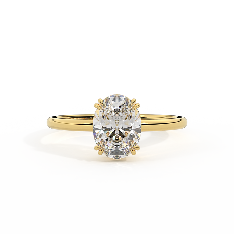 Naturally Mined Diamond Solitaire Oval Cut 18k Yellow Gold Ring