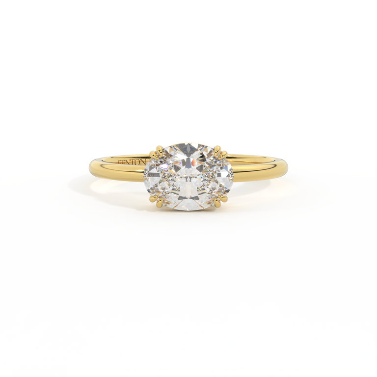 Naturally Mined Diamond Solitaire Oval Cut 18k Yellow Gold Ring