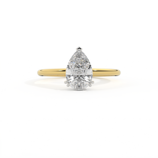 Lab Grown Solar Diamond Solitaire Pear Cut 18k Yellow Gold Ring