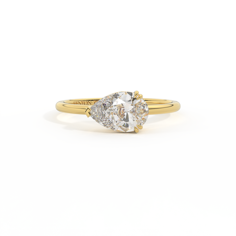 Naturally Mined Diamond Solitaire Pear Cut 18k Yellow Gold Ring