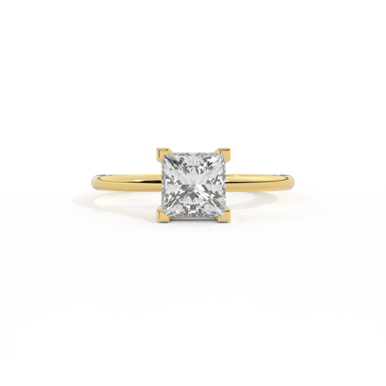 Lab Grown Diamond Solitaire Princess Cut 18k Yellow Gold Ring