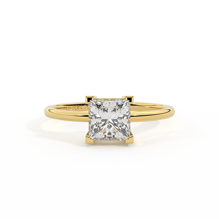 Lab Grown Diamond Solitaire Princess Cut 18k Yellow Gold Ring