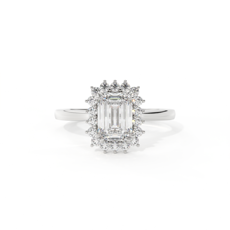 Lab Grown Diamond Star Emerald Cut Diamond Platinum Ring