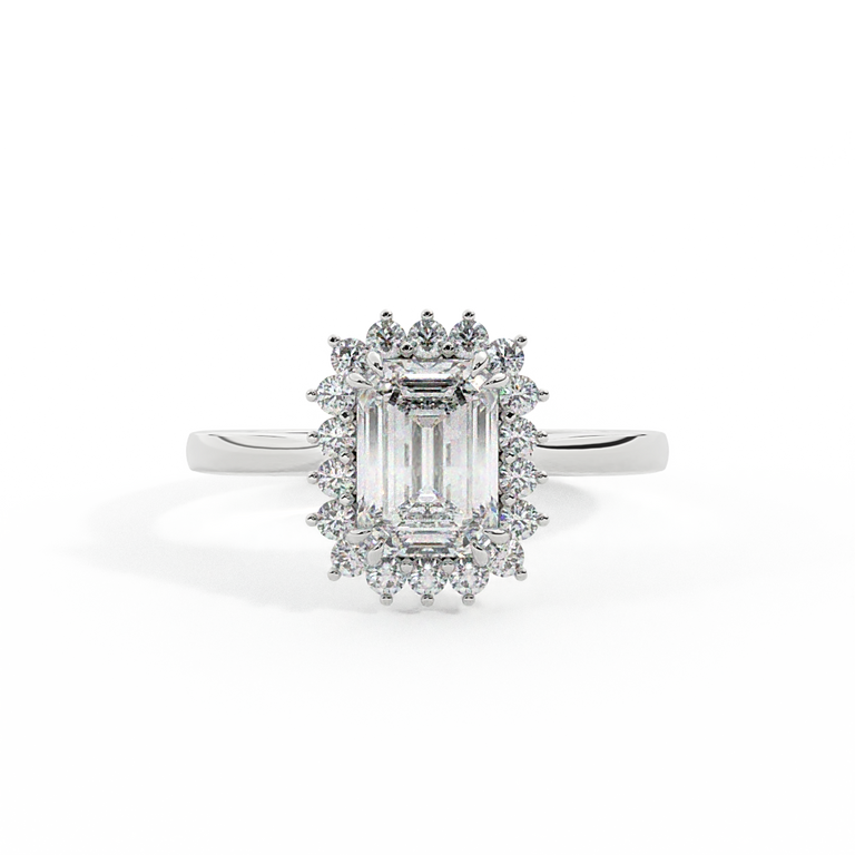 Lab Grown Diamond Star Emerald Cut Diamond Platinum Ring