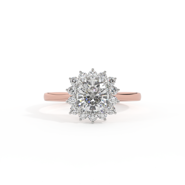 Lab Grown Solar Diamond Star Cushion Cut Diamond 18k Rose Gold Ring