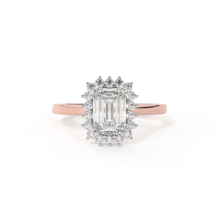 Naturally Mined Diamond Star Emerald Cut Diamond 18k Rose Gold Ring