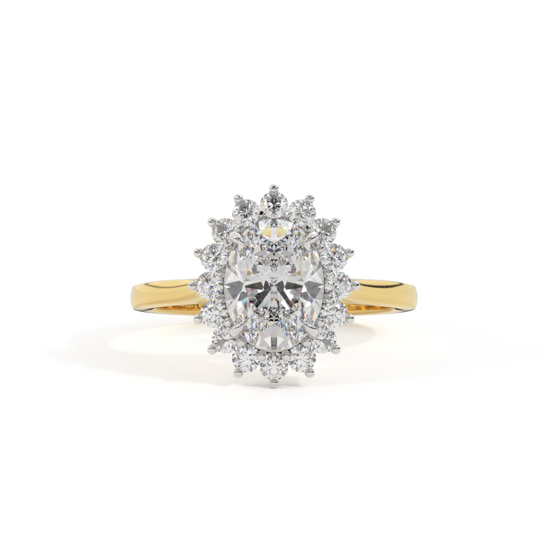Lab Grown Diamond Star Oval Cut Diamond 18k Yellow Gold Ring