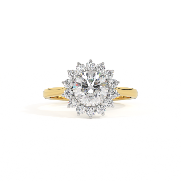 Lab Grown Diamond Star Round Cut Diamond 18k Yellow Gold Ring