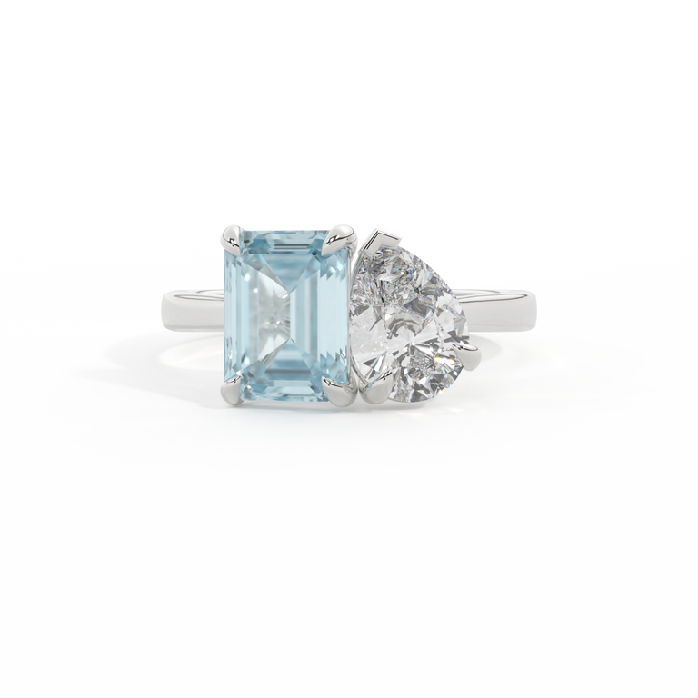 Lab Grown Diamond Toi Et Moi Emerald Aquamarine Platinum Ring