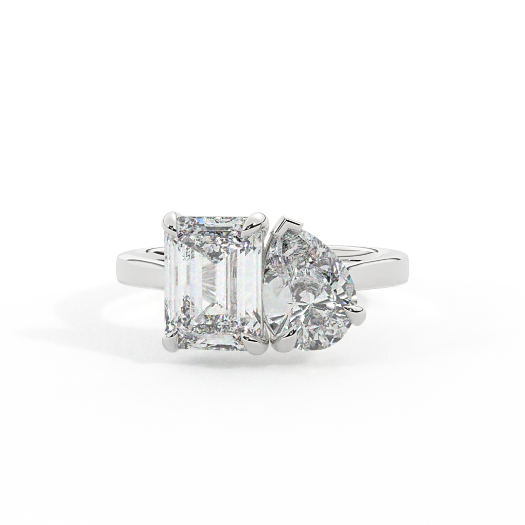 Lab Grown Diamond Toi Et Moi Emerald Diamond Platinum Ring