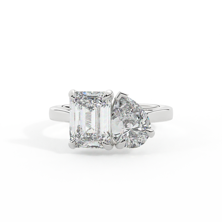 Lab Grown Diamond Toi Et Moi Emerald Diamond Platinum Ring