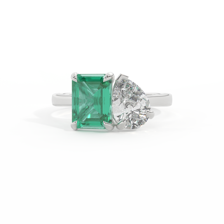 Lab Grown Diamond Toi Et Moi Emerald Emerald Platinum Ring