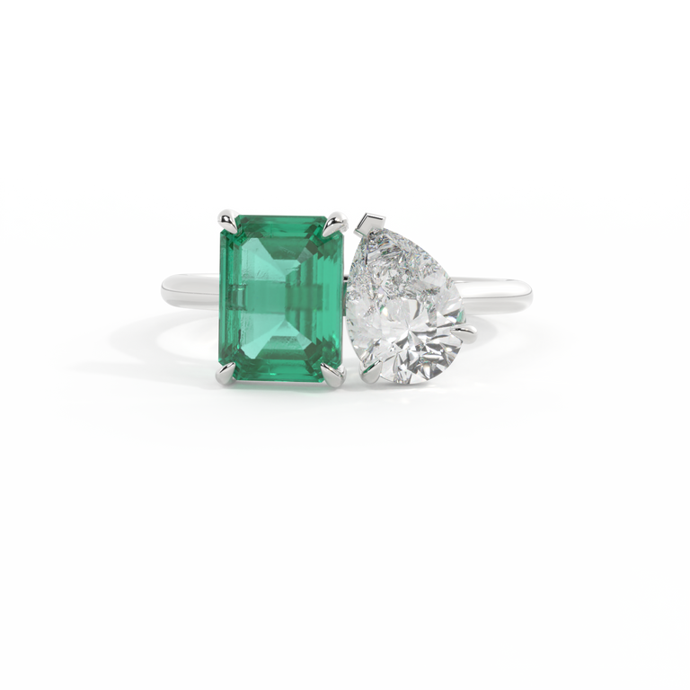Lab Grown Solar Diamond Toi Et Moi Emerald Emerald Platinum Ring