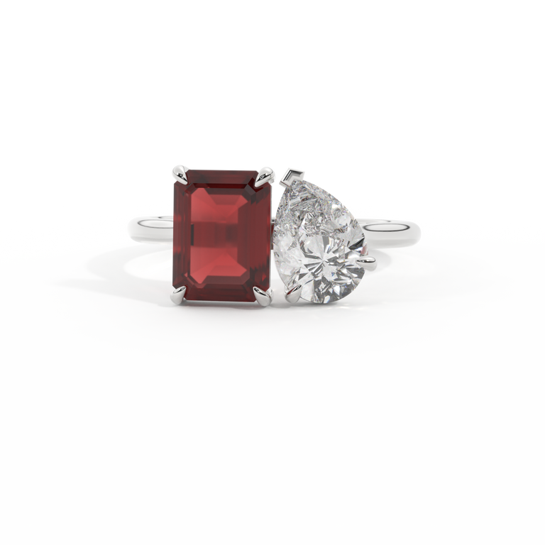 Lab Grown Solar Diamond Toi Et Moi Emerald Garnet Platinum Ring