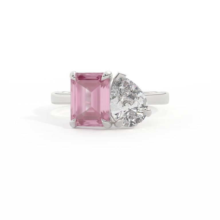 Lab Grown Diamond Toi Et Moi Emerald Pink Sapphire Platinum Ring