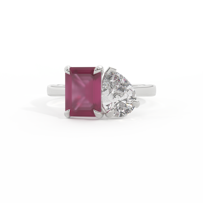 Lab Grown Diamond Toi Et Moi Emerald Ruby Platinum Ring