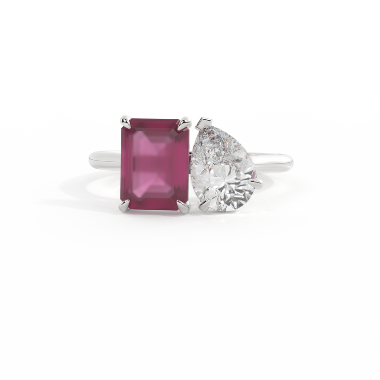 Lab Grown Solar Diamond Toi Et Moi Emerald Ruby Platinum Ring