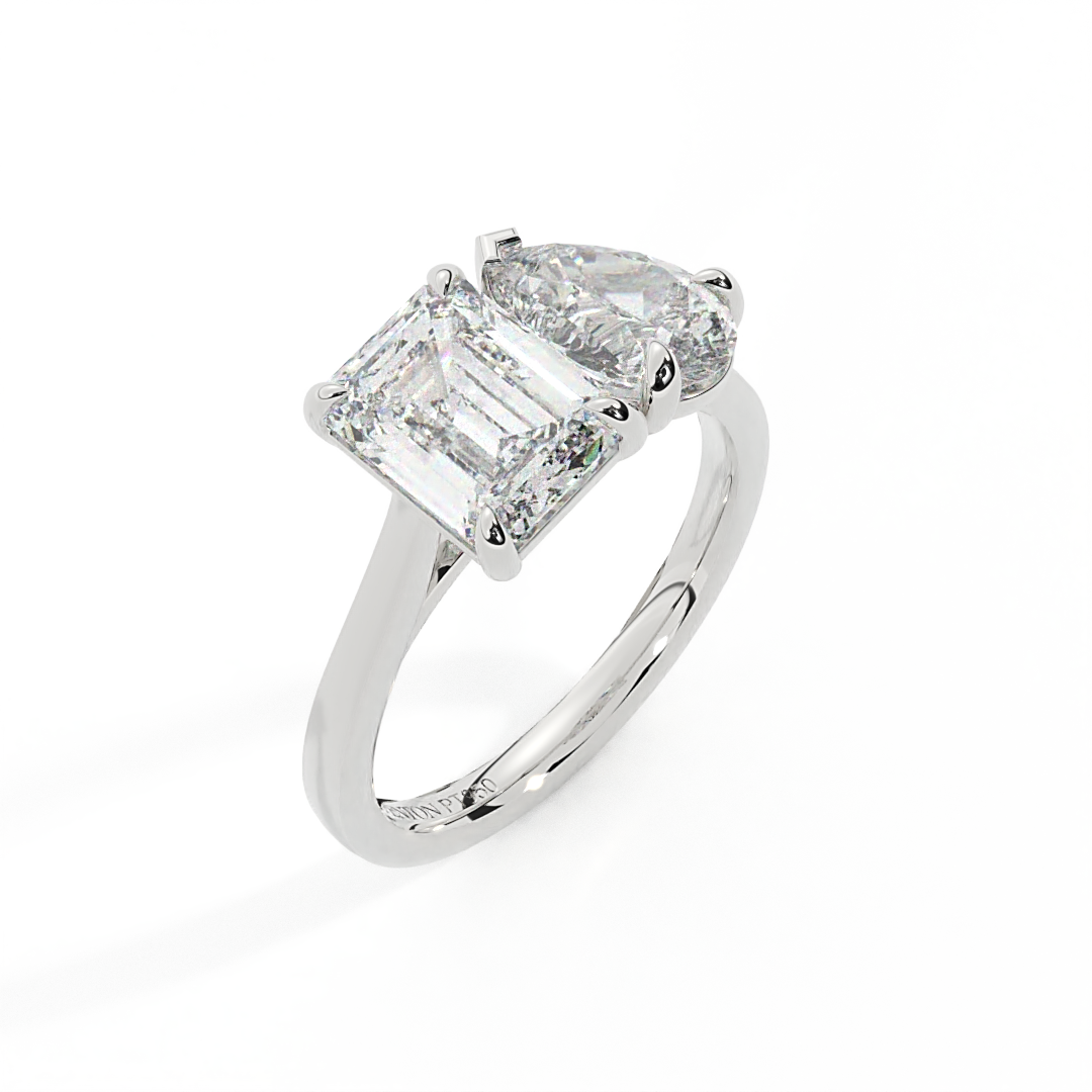 Lab Grown Diamond Toi Et Moi Emerald Diamond Platinum Ring