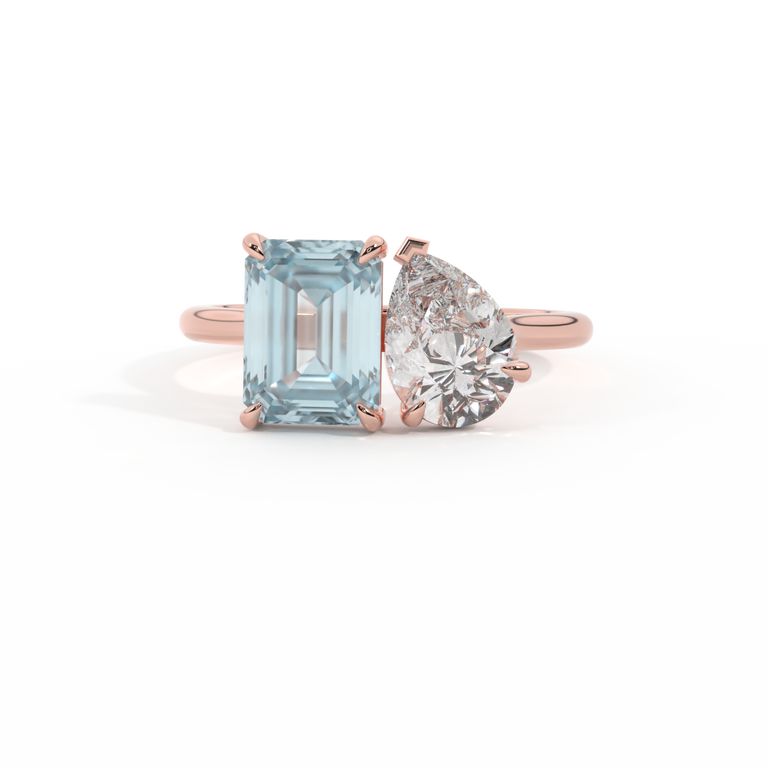 Treasure Box Solar Diamond Toi Et Moi Emerald Aquamarine 18K Rose Gold Original