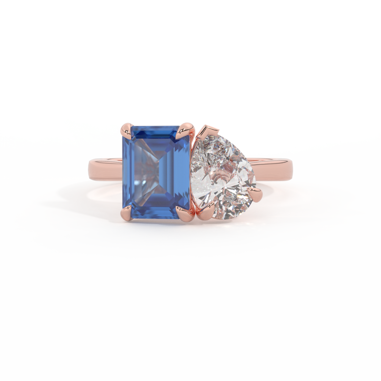 Lab Grown Diamond Toi Et Moi Emerald Blue Sapphire 18K Rose Gold Ring