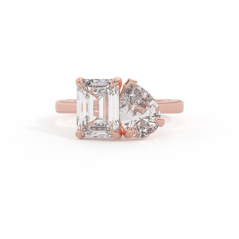 Lab Grown Diamond Toi Et Moi Emerald Diamond 18K Rose Gold Ring