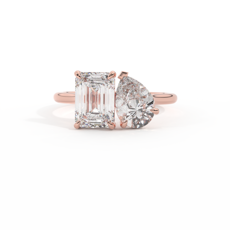 Lab Grown Diamond Toi Et Moi Emerald Lab Grown Diamond 18K Rose Gold Ring