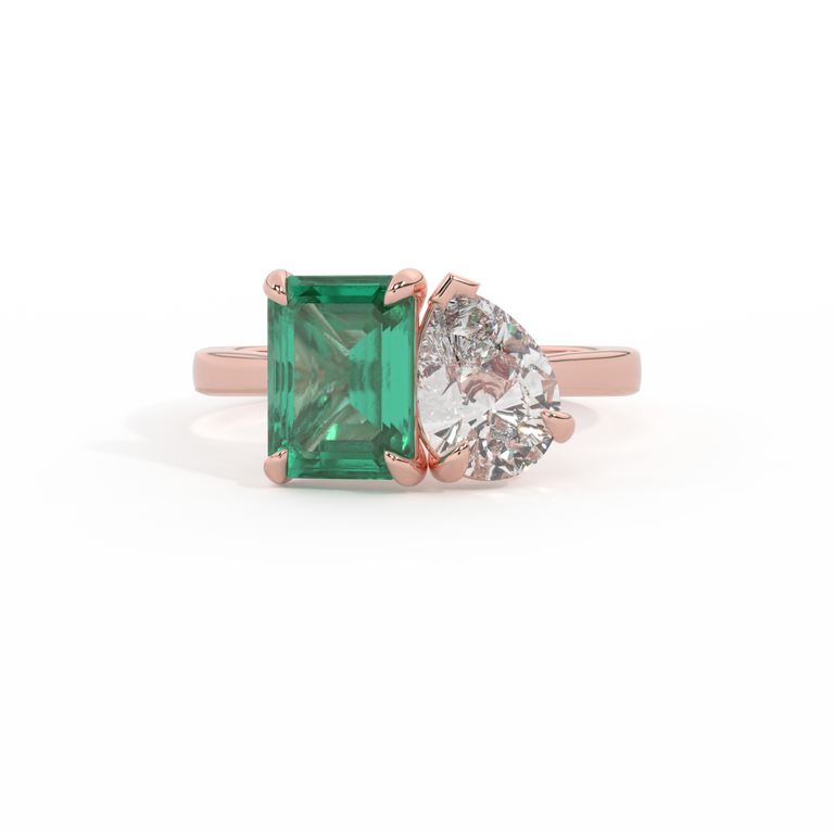 Lab Grown Diamond Toi Et Moi Emerald Emerald 18K Rose Gold Ring