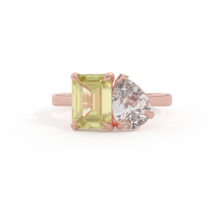 Lab Grown Diamond Toi Et Moi Emerald Yellow Sapphire 18K Rose Gold Ring