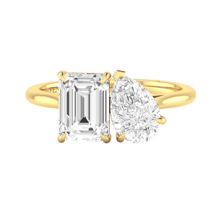 Solar Diamond Toi Et Moi 18K Yellow Gold Ring Big
