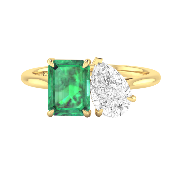 Treasure Box Solar Diamond Toi Et Moi Emerald Emerald 18K Yellow Gold 7x5mm